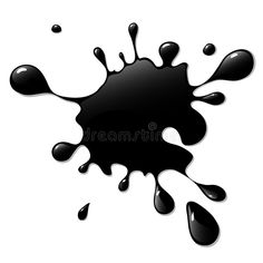 black ink splashing down the side of a white wall with water droplets on it