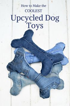 an upcycled dog toy made out of jeans