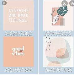 four different types of cards with numbers and symbols on them, including the words good vibes, sunshine and good feelings