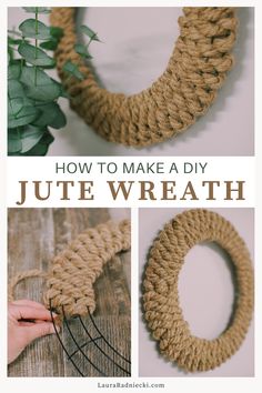 how to make a diy jute wreath with twine and leaves on the outside