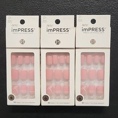 Kiss Impress Press-On Manicure Petite Nails Safe On Natural Nails Includes Prep Pad, Mini File And Manicure Stick Pack Of 3 - 30 Nails In Each Pack Brand New! Petite Nails, Kiss Nails Kit, 30 Nails, Impress Nails, Kiss Pink, Kiss Nails, Glamour Nails, Pink Bling, Kiss Makeup