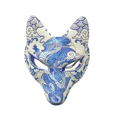 Masquerade Mask Design, Masquerade Fox Mask, Blue Kitsune Mask, Fox Maskerade Mask, Masquerade Mask Fox, Kitsune Mask Side View, Japanese Fox Mask, Kitsune Mask, Dragon Mask