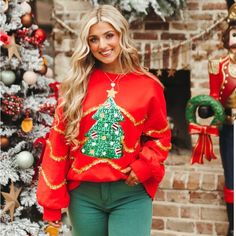 Adorable Oversized Red Glitter Holiday Sweatshirt. Never Worn. Casual Winter Tops With Sequins, Casual Long Sleeve Sweater With Sequins, Casual Red Sequined Tops, Casual Long Sleeve Sequin Sweater, Casual Crew Neck Sweater With Sequins, Red Sequined Tops For Fall, Festive Long Sleeve Fall Sweatshirt, Winter Glitter Long Sleeve Tops, Glitter Long Sleeve Winter Tops