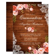 an elegant wedding card with flowers and lace