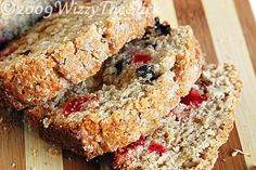 two slices of fruit bread on a cutting board