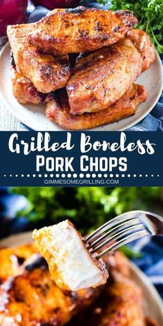 grilled boneless pork chops with parmesan cheese on top