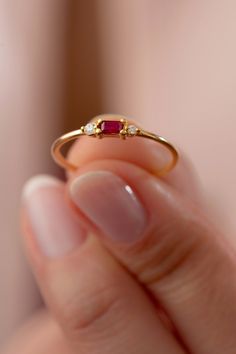 Minimalist Ruby Dainty Baguette Diamond Stackable Ring, Simple Delicate Promise Ring for Her, Red Ruby July Birthstone Stacking Ring - Etsy Red Baguette Diamond Rings As Gift, Ruby Ring With Baguette Diamonds For Gift, Ruby Jewelry With Baguette Diamonds As Gift, Red Baguette Diamond Rings For Anniversaries, Red Baguette Diamond Rings For Anniversary, Gift Baguette Cut Ruby Ring, Red Diamond Baguette Cut Ring Gift, Red Baguette Cut Diamond Jewelry, Red Baguette Diamond Wedding Rings