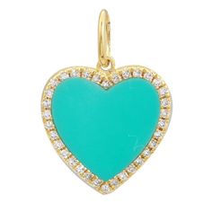 Give your favorite outfits a refined touch with this Turquoise Heart Diamond14K Gold Charm Pendant. Its heart profile balances edge with elegance, and it hangs from a 14k gold loop to allow free, flickering movement when attached to your necklace or bracelet of choice. Item is MADE TO ORDER & it may take 2-8 Weeks to Ship. Although our jewelers are timely in creating your item and most items ship sooner, please contact us if you need your item expedited and we may be able to accommodate. Item In Body Jewelry Men, Heart Diamond Necklace, Blue Accessories, Heart Necklace Diamond, Turquoise Heart, Heart Diamond, Heart Gemstone, Necklace Charm, Yellow Gold Chain