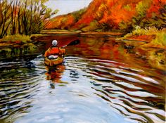 a painting of a person in a kayak