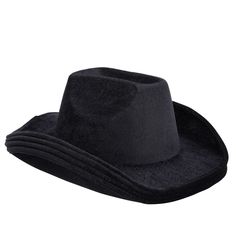 Get ready to ride off into the sunset in style with this 4-pack of black cowboy hats. Whether you're headed to a Halloween party, rodeo, festival, or performance, this hat will instantly elevate your country line dancer costume, western movie character outfit, or pioneer settler wardrobe, and show off your western flair. The felt white men's or women's cowboy hat with feathers is explicitly designed for adults and is perfect for line dancing, bull riding, or running errands around town for that Western Black Costume Hats And Headpieces For Party, Black Country Style Top Hat For Western-themed Events, Western Flat Brim Halloween Hat, Western Flat Brim Hat For Halloween, Western Style Halloween Costume Hats With Curved Brim, Western Style Flat Brim Halloween Hat, Western Hats For Halloween And Western-themed Events, Black Hat Band For Western-themed Events, Western Style Hats For Halloween And Western-themed Events