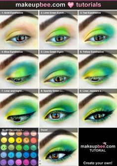 Alien Make-up, Green Eye Makeup, Makeup Zombie, Alien Makeup, Galaxy Makeup, Bright Eye Makeup, Summer Makeup Looks