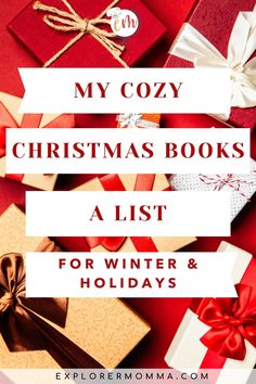 christmas books list for winter and holidays with text overlay that reads my cozy christmas books list