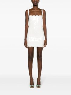 The Attico Rue Sequinned Minidress - Farfetch Bead Embellishment, The Attico, White Jersey, Press Studs, Square Neck, Open Back, Fashion Branding, Sequin, Milk