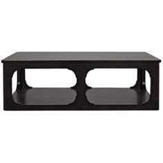 a black coffee table with two shelves on each side