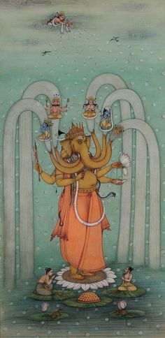 Virat Ganeshji. Artist: Mahaveer Swami, contemporary Bikaner style. Om Gam Ganapataye Namaha, Ganesh Art Paintings, Ganesh Ji, Lord Ganesha Paintings, Ganesh Art, Ganesha Painting