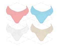 three different colored bras on white background