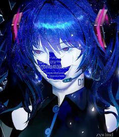 an anime character with headphones and blue hair