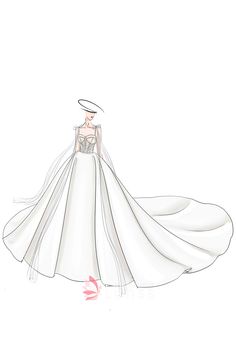 a drawing of a white wedding dress