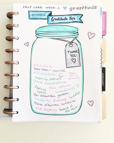 a note book with a drawing of a mason jar on the front and thank you notes in the back