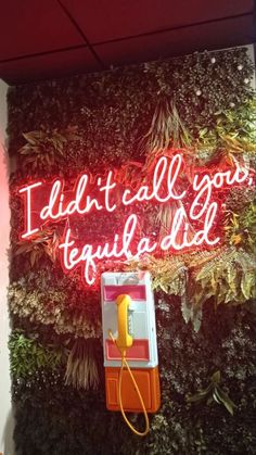 a neon sign that says i didn't all you tequila dispenser