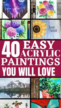 Looking for painting that are very easy to learn? If you're looking for acrylic painting ideas then you're in the right place. These paintings are great and beginner friendly. You'll just love them all. Painting Flowers Tutorial, Acrylic Art Projects, Learn Watercolor, Mermaid Painting