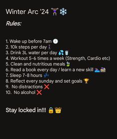 my fitness rules for the winter arc challenge. Action Board Winter Arc, Winter Arc Rules Women, Winter Arc Rule, Winter Arc Gym Motivation, Winter Arc Motivation Aesthetic, Winter Arc Routine, Winter Arc Goals, Girls Gym Aesthetic, Winter Arc Vision Board