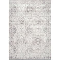 an area rug with grey and white colors