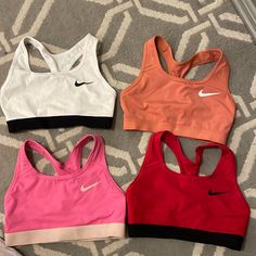 Cheap Pink Sports Bra, Nike Pink Tops For Sports Season, Sports Bras Outfits, Sports Bra And Shorts Set, Nike Pink Casual Sports Bra, Nike Bras, Nike Sports Bras