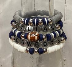 Dallas Cowboys Bracelet Stack Heishi Bead Bracelet Stack - Etsy Men’s Clay Bead Bracelet, Sports Clay Bead Bracelet, Cowboys Bracelet, Dallas Cowboys Jewelry, Dallas Cowboy Bracelet, Taylor Bracelets, Bead Bracelet Stack, Heishi Bead Bracelet, Bracelet Business