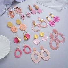 Korean Style Dangle Drop Earrings For Women Pink Color Arcylic Geometric Cute Pendant Earrings 2023 Trend Brincos Jewelry Gifts Plastic Drop Earrings For Party, Loose Cotton Pants, Earrings 2023, Fall Blazer, Linen Casual, Women Pink, Summer Blouses, Elegant Shirt, Camel Color