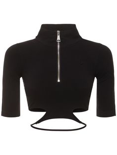 Find Andreadamo Sculpting Jersey Cutout Top on Editorialist. Front half zip closure. Cutout details. SIZING:,XXS/XS = XXS,S/M = S,L/XL = L,XXL. Model is wearing a sizeS Luxury Fitted Tops With Cutout Details, Fitted Long Sleeve Top With Cutout, Fitted Black Top With Hollow Out Detail, Avant-garde Fitted Black Tops, Black Long Sleeve Top With Cutout, Cutout Top, Cut Out Top, Jersey Top, Shearling Jacket