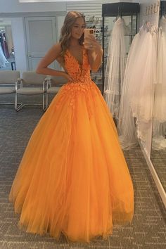 Orange Evening Dress, Prom Dress Orange, Orange Evening Dresses, Orange Prom Dresses, Evening Dress Long, Professional Dress, V Neck Prom Dresses, Cheap Evening Dresses, Cute Prom Dresses