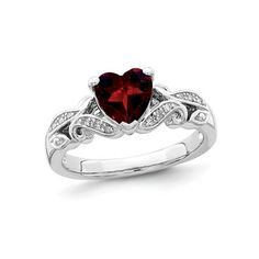 This classic heart promise ring features a beautiful rich red natural garnet in a rhodium plated heart shaped sleek sterling silver setting. Garnets are the featured birthstone of the month of January. Natural Garnet Promise Heart Ring 1.25 Carat (ctw) in Sterling Silver Size: 6.  Gender: female.  Age Group: adult. Garnet Wedding, Garnet Heart, Garnet And Diamond Ring, Sterling Silver Rings Bands, Red Gemstones, Garnet Ring, Silver Band Ring, Garnet Rings, Fine Jewelry Gift