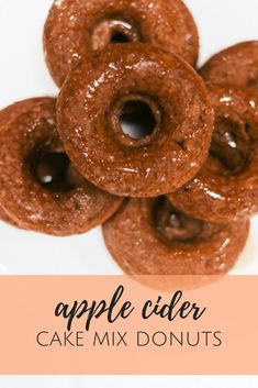 an image of apple cider cake mix doughnuts on a plate with text overlay