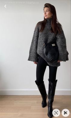 Long Boots Outfits Winter, Fall Knee High Boots Outfits 2024, Casual Winter Going Out Outfit, Knee High Boots Casual Outfit, Flat Knee High Boots Outfit Winter, Flat Tall Boots Outfits, Y’all Black Boots Outfit, Grey Loafers Outfit Women, Long Black Boots Outfit Winter Classy