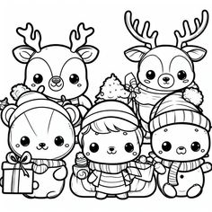 christmas coloring pages for kids with reindeers and snowflakes on them, all in black and white