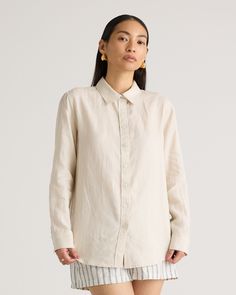 100% European Linen Shirt | Quince Classic Neutral Linen Tops, Classic Neutral Linen Top, Neutral Collared Shirt For Everyday, Everyday Neutral Collared Shirt, Linen Button-up Work Shirt, Linen Button-up Shirt For Work, Classic Neutral Linen Shirt, Classic Flax Button-up Shirt, Linen Button-up Shirt For Daywear