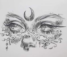 a drawing of a woman's face with tears and water drops coming out of her eyes