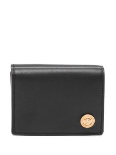 black calf leather Medusa Head motif trifold design snap button closure note compartment coin pocket Medusa Head, Leather Products, Purse Pouch, Small Leather Goods, Snap Button, Calf Leather, Leather Wallet, Versace, Coin