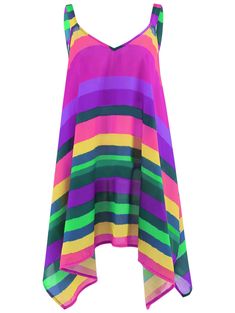 Plus Size Rainbow Stripe Spaghetti Strap Top - Purple - 3I28421920 - Women's Clothing, Women's Tops & T-Shirts  #WomensTopsTShirts #Women's #Clothing # #Women's #Tops #& #TShirts Plus Size Blouses For Women, Striped Cami Tops, Victorian Fashion Dresses, Plus Size Tips, Cheap Tank Tops, Striped Vests, Blouse Sale, Tops Plus Size, Spaghetti Strap Top