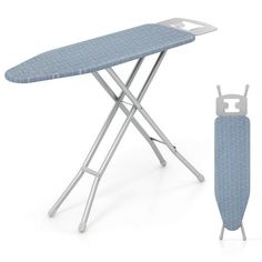 a blue ironing board next to an ironing board