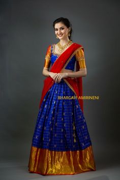 Pattu Crop Top Lehenga Designs, Pattu Lehenga Half Saree Indian Dresses, Half Saree Models Latest, Half Saree Lehenga Color Combinations, Kanchi Pattu Lehenga Half Saree, Langa Voni Half Saree, Half Saree Function, Lehenga Crop Top, Lehenga Saree Design