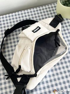 BirdinBag - Medium Zipper Fanny Pack with Letter Patch Decoration Casual Beige Bag With Zipper Pouch, Casual Rectangular Chest Bag With Zipper Closure, Casual Beige Shoulder Bag With Zipper Pouch, Casual Rectangular Belt Bag With Zipper, Casual Beige Belt Bag With Pockets, Casual Belt Bag For Daily Use With Zipper Closure, Casual Belt Bag With Zipper For Daily Use, Outdoor Shoulder Belt Bag With Zipper Closure, Outdoor Shoulder Belt Bag With Zipper