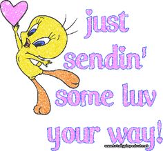 an image of a cartoon character saying just sendin'some luv your way