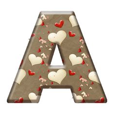 the letter a has hearts all over it