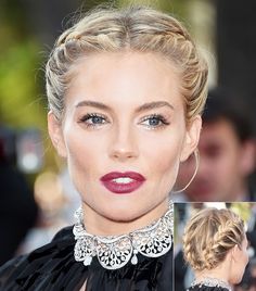 Milk maid braids made for the red carpet Sienna Miller Hair, Sienna Miller Style, Hair Evolution, Bohemian Hairstyles, Sienna Miller, Elegant Updo, Red Lipstick