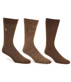 From Polo Ralph Lauren&#x2C; this dress sock 3-pack features:super soft knitcrew silhouettecustom-fitanti-microbial propertiesseamless toesignature embroidered ponyOne size fits men's shoe sizes 9-13polyester/nylon/spandexmachine washImported. Casual Fitted Brown Socks, Dress Pin, Dress Socks, Men Shoes Size, Soft Knits, Mens Fitness, Custom Fit, One Size Fits All, Polo Ralph Lauren