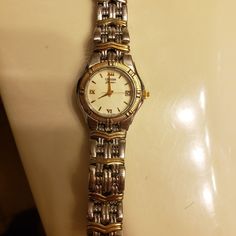 Ladies Two Tone Watch In Excellent Condition. Minor Scratches On Face. Needs A Battery Elegant Yellow Gold Self-winding Watch, Gold-tone Quartz Watch For Formal Occasions, Ladies Gold Tone Stainless Watches Less Than $100.00, Citizen Watch, Two Tone Watch, Antique Wall Clock, Accessories Watches, Two Tone, Silver Gold