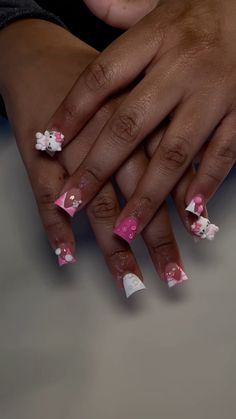 Short Nails Duck, Baddie Nail Sets, Cute Short Duck Nails, Extra Short Acrylic Nails, Pink Duck Nails, Black Acrylic Nails