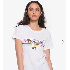 Bt21 Shirt In White, I Bought This From Hot Topic, Size L, Excellent Condition (Never Worn), A Bit See Through, I’ll Include Bts Freebies If You’d Like :) Just Lmk!! Bt21 Shirt, Marvel Cosplay Girls, Rose Girl, Shoulder Tattoos For Women, Girls T Shirt, Hoodie Girl, Shoulder Tattoo, Hot Topic, White T